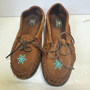 Roots Laurentian Chief Vintage Beaded Suede Leather Moccasin Shoe Lace Canada 10